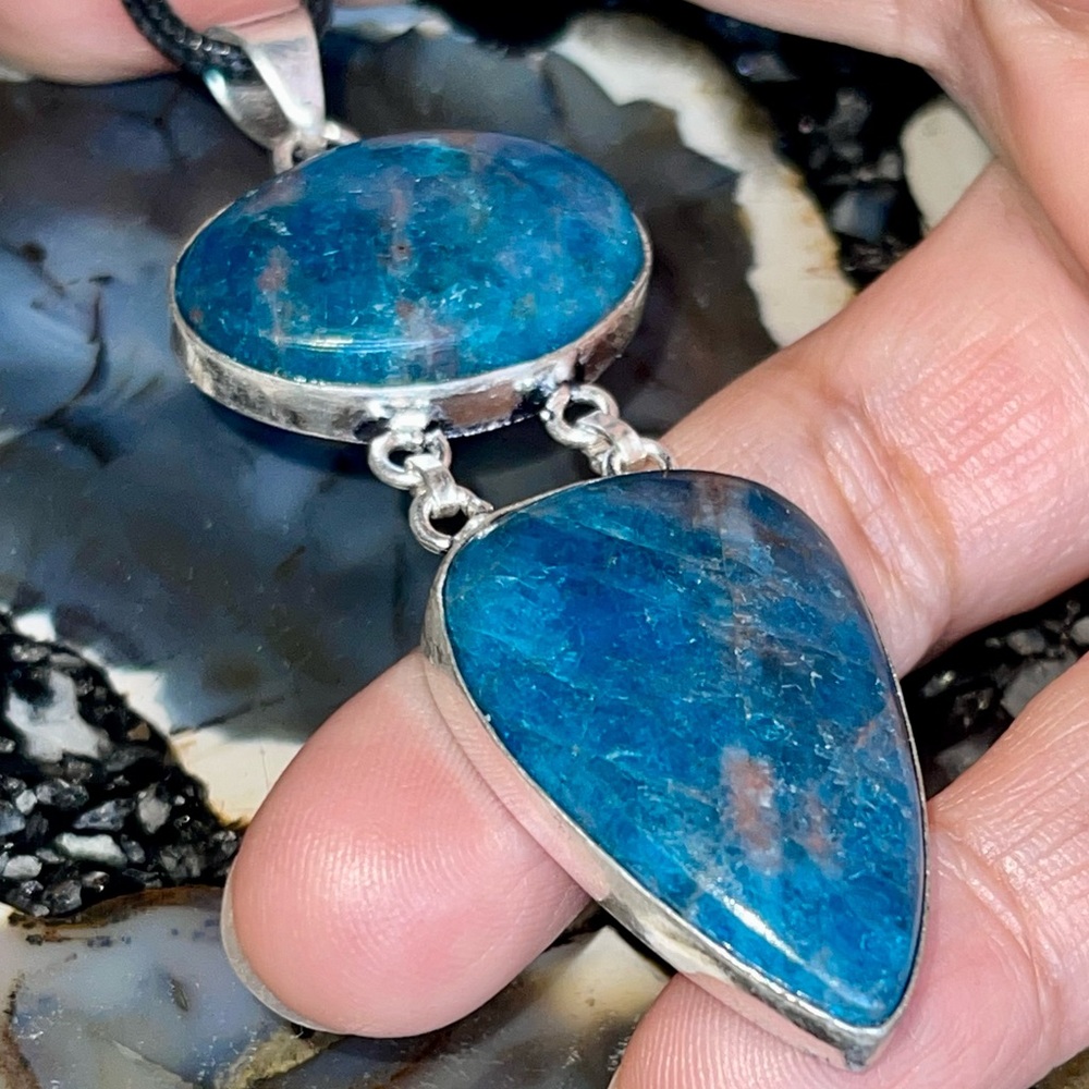 Blue Apatite Crystal Pendant 3”